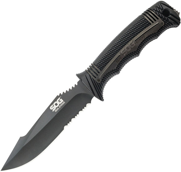 SOG SEAL Strike Deluxe Fixed Blade Black & Gray Handle Knife with Sheath SS1003CP