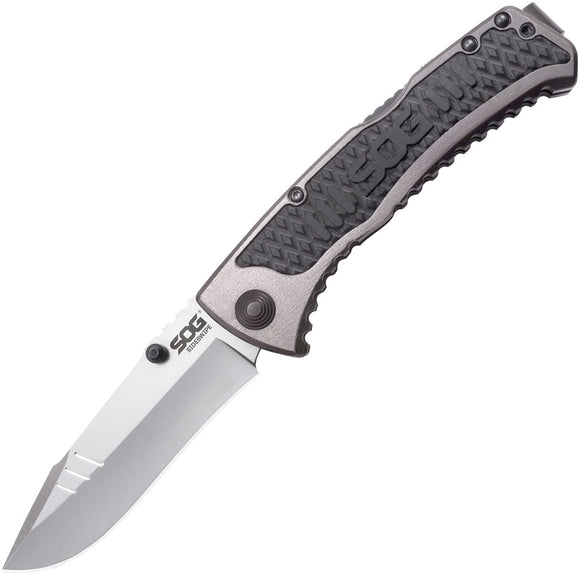 SOG Sideswipe Gray TiNi Stainless Folding Blade Black GRN Handle Knife SW1011CP