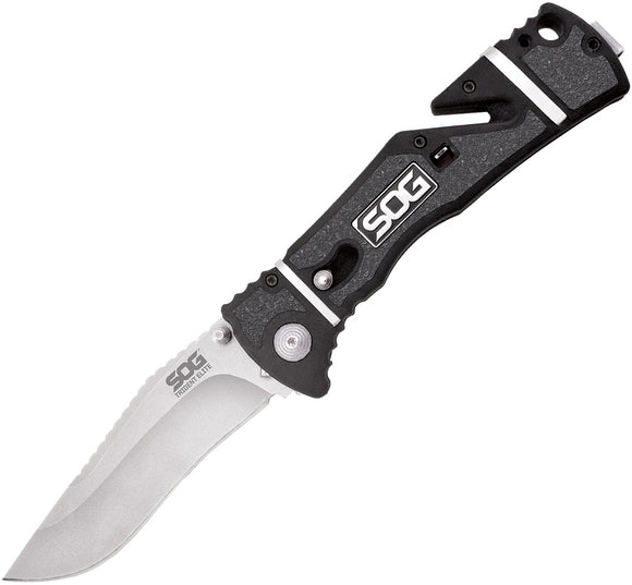 SOG Knives Trident Elite A/O Folding Spring Assisted Blade Black Handle Knife TF101BX