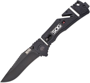 SOG Trident Elite Assisted A/O AUS-8 Stainless Black Folding Blade Knife TF102CP