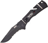SOG Knives Trident Elite A/O Folding Clip Pt Serrated Blade Black Knife TF106BX