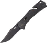 SOG Trident Piston Lock A/O Black AUS-8 Half Serrated Folding Knife TF1CP