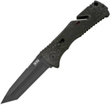 SOG Trident Piston Lock A/O Black Straight Tanto AUS-8 Folding Knife TF7CP