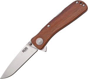 SOG Twitch II Lockback A/O Satin Folding Drop Pt Wood Handle Knife TWI17BX