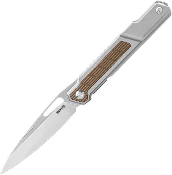 SRM Knives Fantasy Tan Framelock Titanium + G10 Folding N690 Knife