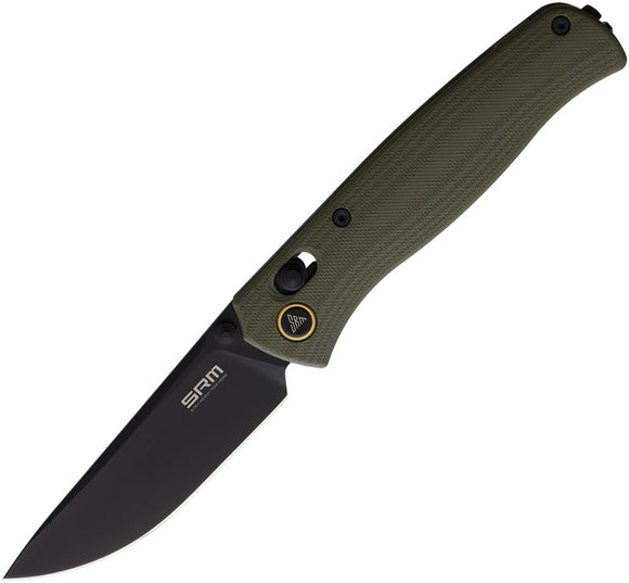 SRM Knives 255L-GP Ambi Lock Green G10 Folding 10Cr15CoMoV Pocket Knife 255LGP