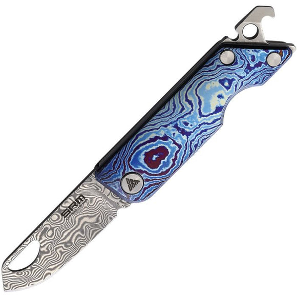 SRM Knives Multi-Function Slip Joint Blue Timascus Folding Damascus Knife 6435TL