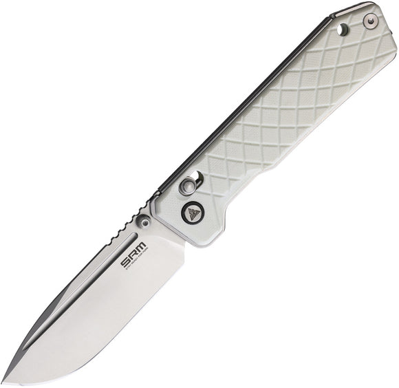 SRM Knives Rubik Ambi Lock White G10 Folding 14C28N Pocket Knife 7228BGT