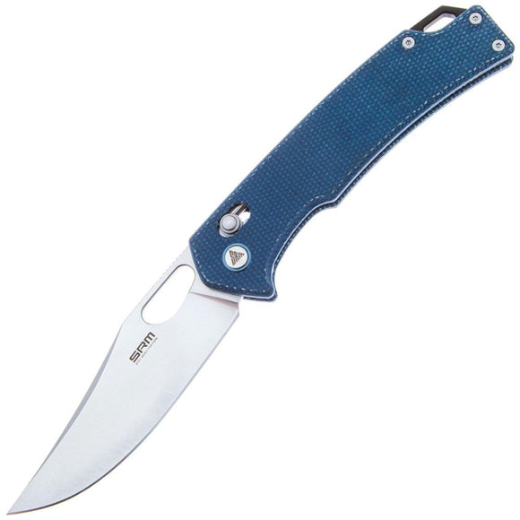 SRM Knives 9203 ME Ambi Lock Blue Micarta Folding 10Cr15CoMoV Knife 9203ME
