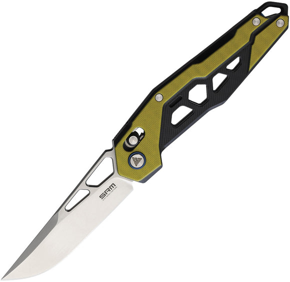 SRM Knives Mecha 9225 Ambi Lock Yellow G10 Folding D2 Steel Pocket Knife 9225