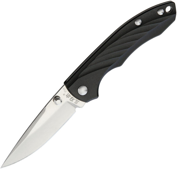 SRM Knives Sanrenmu 4073 Black grooved Aluminum Folding Drop point knife 040n