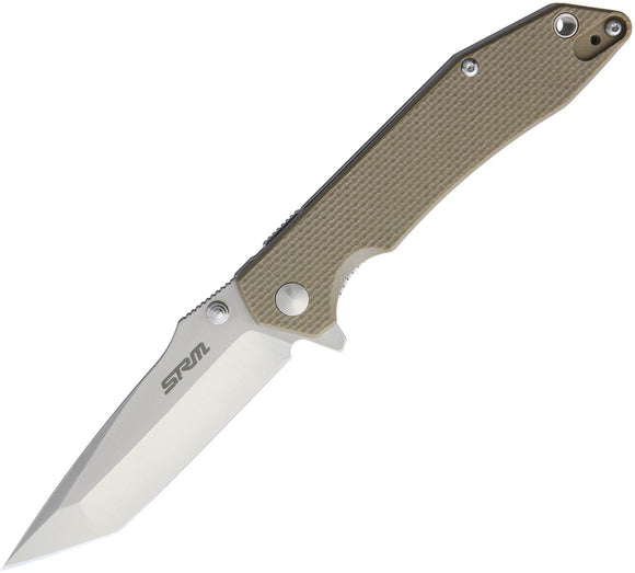 SRM Knives SRM 9001-GW Tan G10 Linerlock Tanto Folding Knife 910