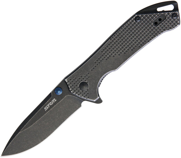 SRM Knives SRM 9015-SB Black Stainless Framelock Folding Knife 921