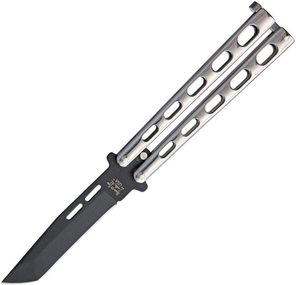 Bear & Son Butterfly Black Folding Stainless Silver Colored Handles Knife