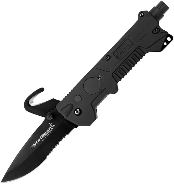 StatGear T3 Tactical Rescue Tool w/ LED Light Black 440C Folding Knife 01