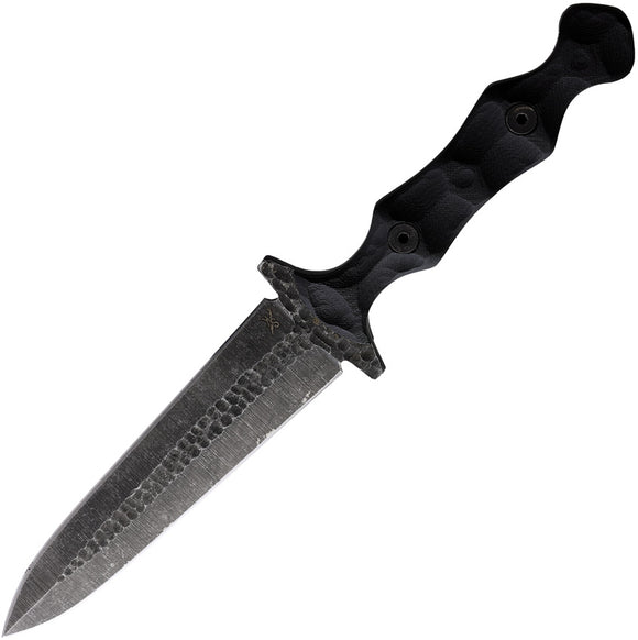 Stroup Knives Dagger Black Sculpted G10 Handle 1095HC Fixed Blade Knife DAGBG10S