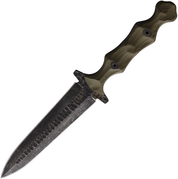 Stroup Knives Dagger OD Green Sculpted G10 Handle 1095HC Fixed Blade Knife DAGODG10S