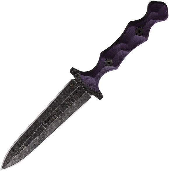Stroup Knives Dagger Purple Sculpted G10 Handle 1095HC Fixed Blade Knife DAGPG10S