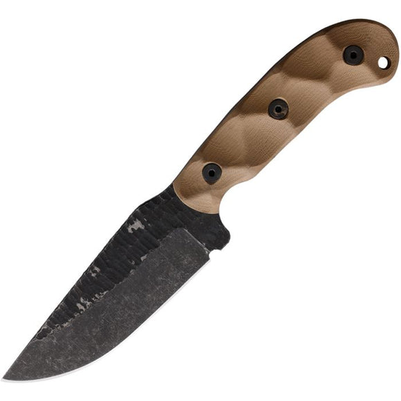 Stroup Knives GP1 Tan G10 Handle 1095HC Black Steel Fixed Blade Knife GP1TG10S