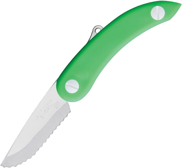 Svord Zero Metal Peasant Serrated Polycarbonate Blade Green Handle Knife ZM3G