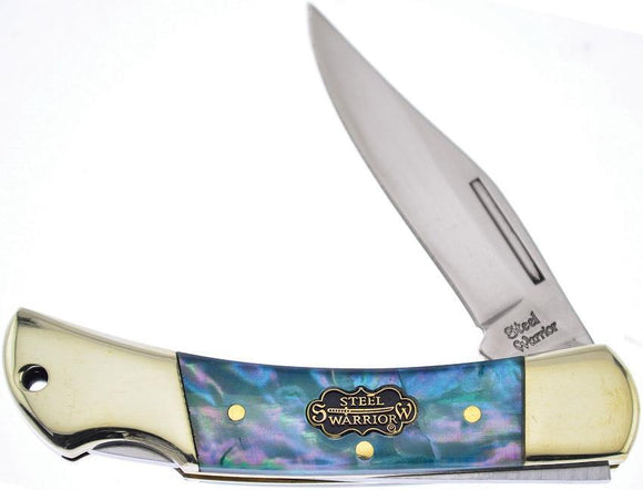 Frost Little Steel Warrior Abalone 440 Stainless Folding Clip Pt Knife