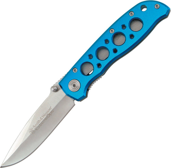 Smith & Wesson ExtremeOps Linerlock Blue Aluminum Folding Pocket Knife 105BL
