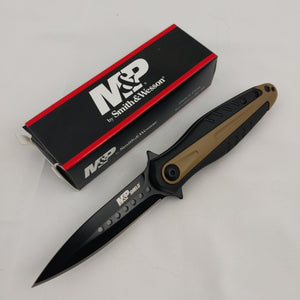 Smith & Wesson Dagger Linerlock Tan Aluminum Folding Pocket Knife 1085894