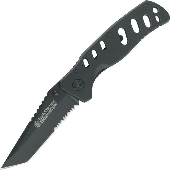 Smith & Wesson ExtremeOps Linerlock Black Folding Serrated Tanto Knife 10HBS