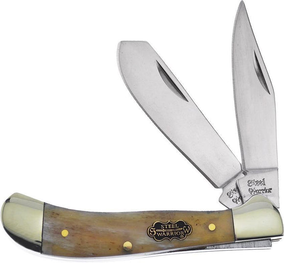 Frost Small Saddlehorn Ox Horn Handle Steel Warrior Folding Blade Knife SW111OX
