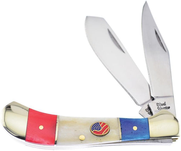 Frost Saddlehorn Red White Blue Steel Warrior Stainless Folding Knife