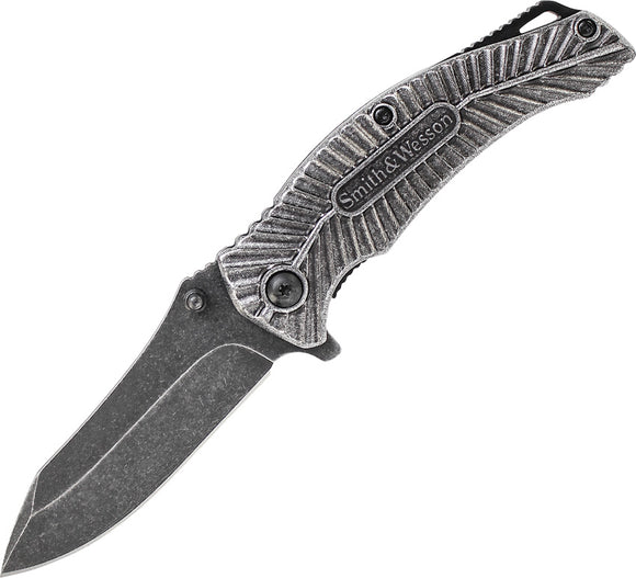 Smith & Wesson Black Aluminum Stonewash Folding 7Cr17MoV Pocket Knife 116