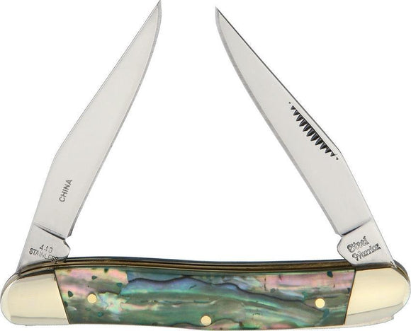 Frost SW Muskrat Abalone Handle Steel Warrior Stainless Folding Knife
