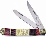 Frost Cutlery Trapper Folding Blades Whiskey Bone Deer Artwork Knife