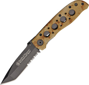 Smith & Wesson ExtremeOps Linerlock Tan Aluminum Folding Serrated Knife 5TBSD