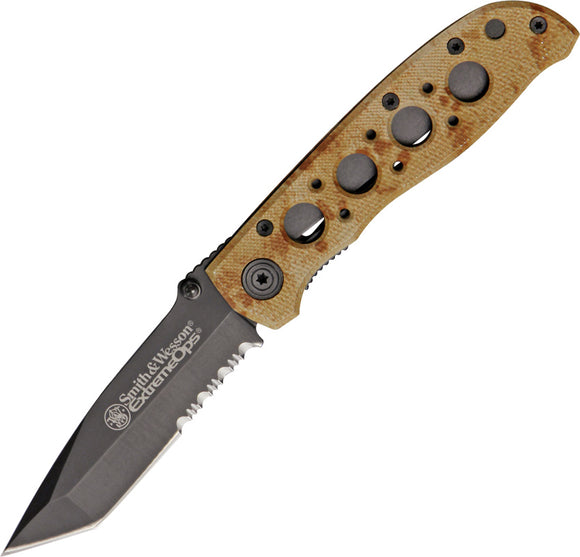 Smith & Wesson ExtremeOps Linerlock Tan Aluminum Folding Serrated Knife 5TBSD