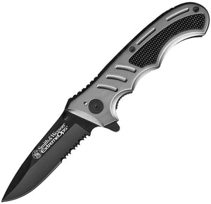 S&W Smith & Wesson Gun Metal Gray Folding Knife Half Serrated - A16CP