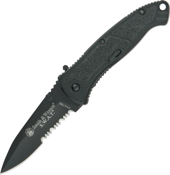 Smith & Wesson Small Black A/O SWAT Aluminum Folding Serrated Pocket Knife ATBS
