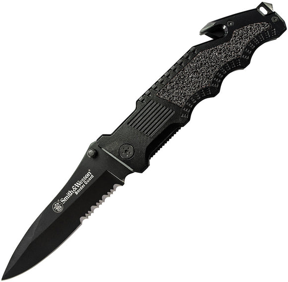 Smith & Wesson Border Guard Linerlock Black Aluminum Folding Serrated Knife BG1S