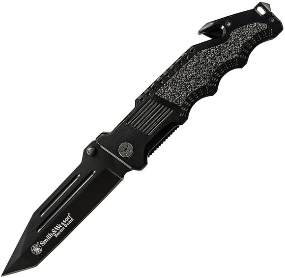 Smith & Wesson Border Guard Linerlock Black Aluminum Folding Tanto Knife BG2T