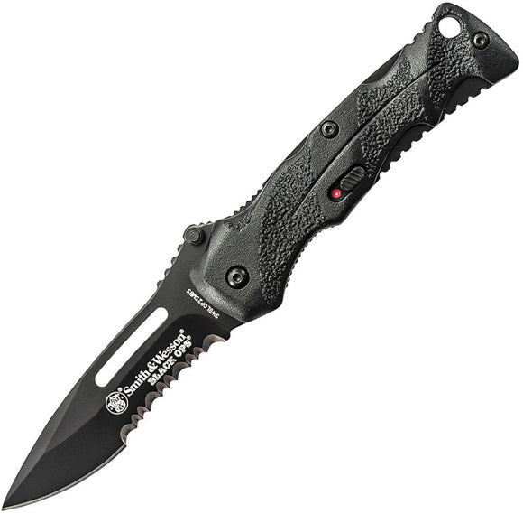 Smith & Wesson Small BLOP Black Aluminum Folding Serrated Knife BLOP2SMBSCPA
