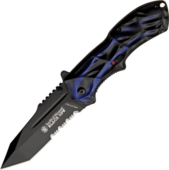 Smith & Wesson Black Ops Linerlock A/O Black/Blue Aluminum 4034 Folding Pocket Knife BLOP3TBLS