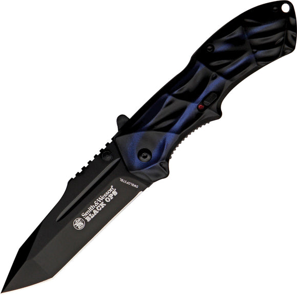 Smith & Wesson Black Ops Linerlock A/O Black/Blue Aluminum 4034 Folding Pocket Knife BLOP3TBL
