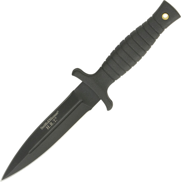 Smith & Wesson HRT Black Stainless Double Edge Fixed Blade Knife w/ Sheath HRT9B