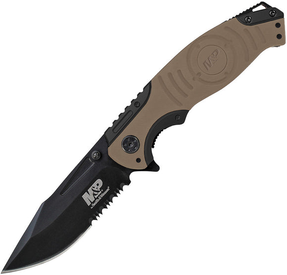 Smith & Wesson M&P Linerlock Black/Brown Aluminum Folding Serrated Knife 13GLSCP