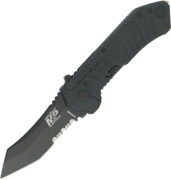 Smith & Wesson MAGIC Folding Knife A/O Assisted Opening Black Aluminum Serrated Pocket Knife MP2BS