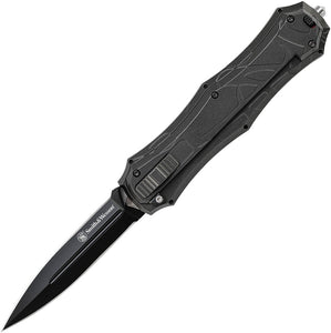 Smith & Wesson OTF Assist Finger Actuator A/O Black AUS-8 Spear Pt Knife OTF9B