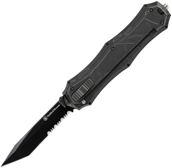 Smith & Wesson OTF Assist Finger Actuator A/O Black Serrated Tanto Knife OTF9TBS