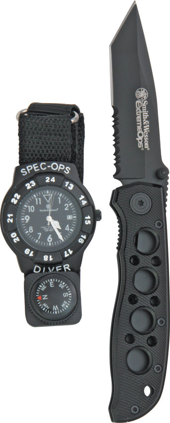 Smith & Wesson 2pc Special Extreme Ops Folding Knife & Diver Watch Set WS02