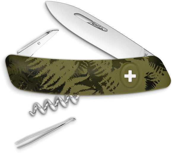 Swiza C01 Button Lock Knife Tweezers Corkscrew Green Camo Multi-Tool 102050