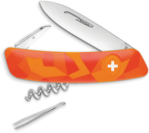 Swiza C01 Button Lock Knife Corkscrew Tweezers Orange Camo Multi-Tool 102070